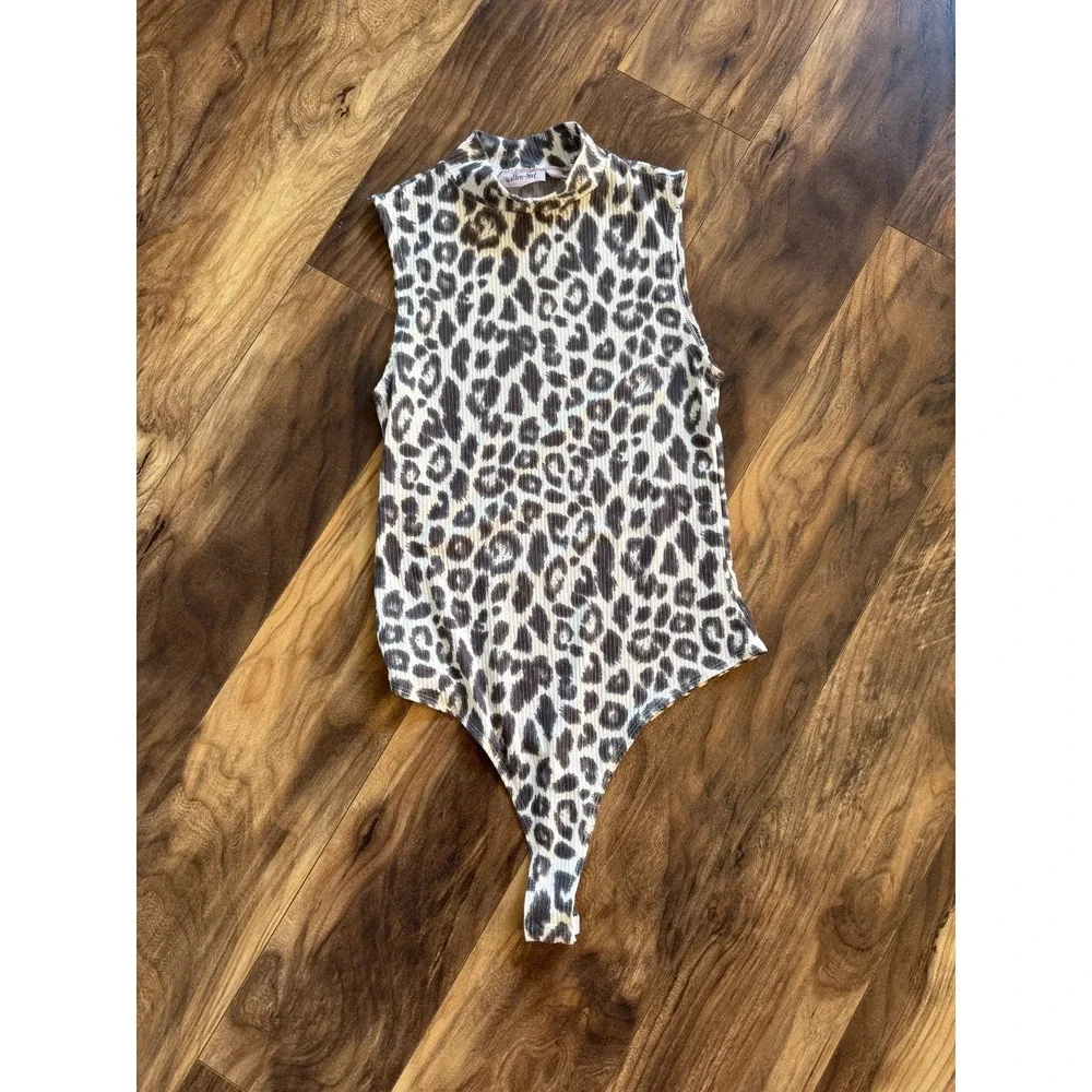 Willow Root Sleeveless Leopard Print Mock Neck Bodysuit Women's Size S - Picture 1 of 8